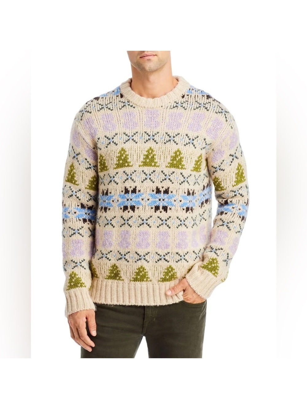 NN07 Stein Wool-Alpaca Blend Crewneck Sweater in Ecru Multi, Size XL, NWT